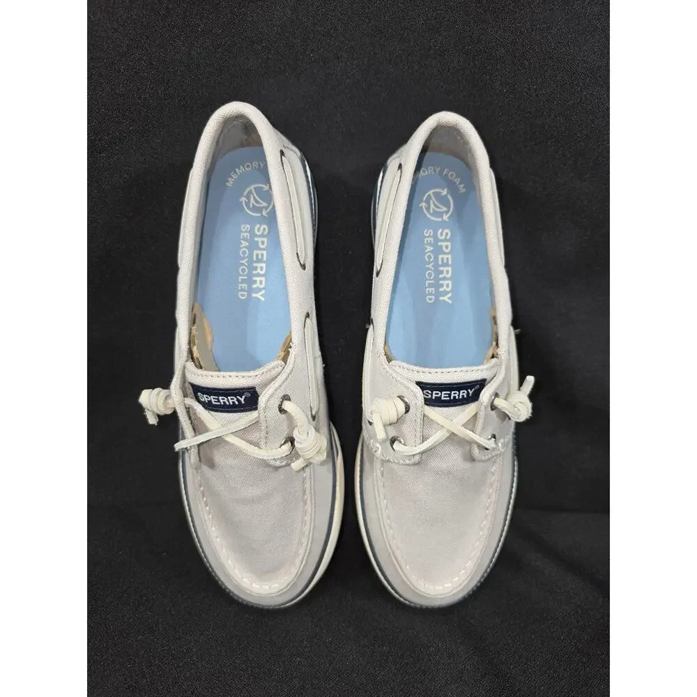 Sperry Bahama 3.0 Platform Women's Grey Navy Boat Shoes Size 8.5